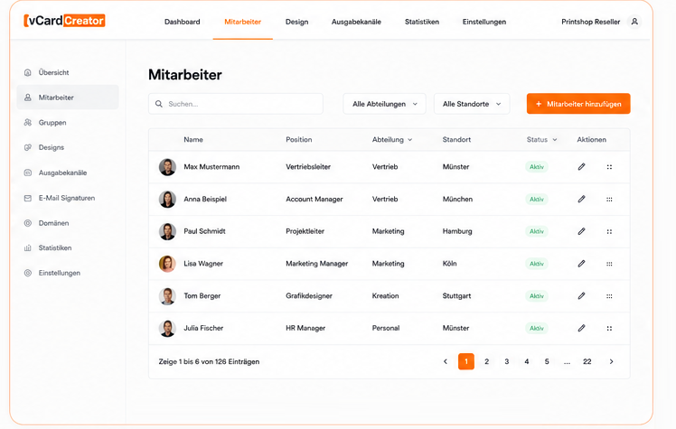 Admin Oberfläche zur Verwaltung von Mitarbeiterprofilen